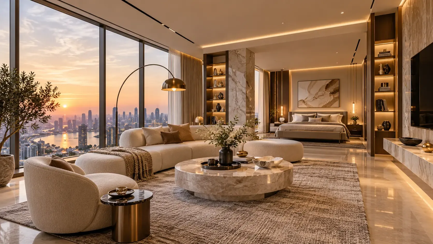 Skyline residence at sunset shown as a 360 property tour
